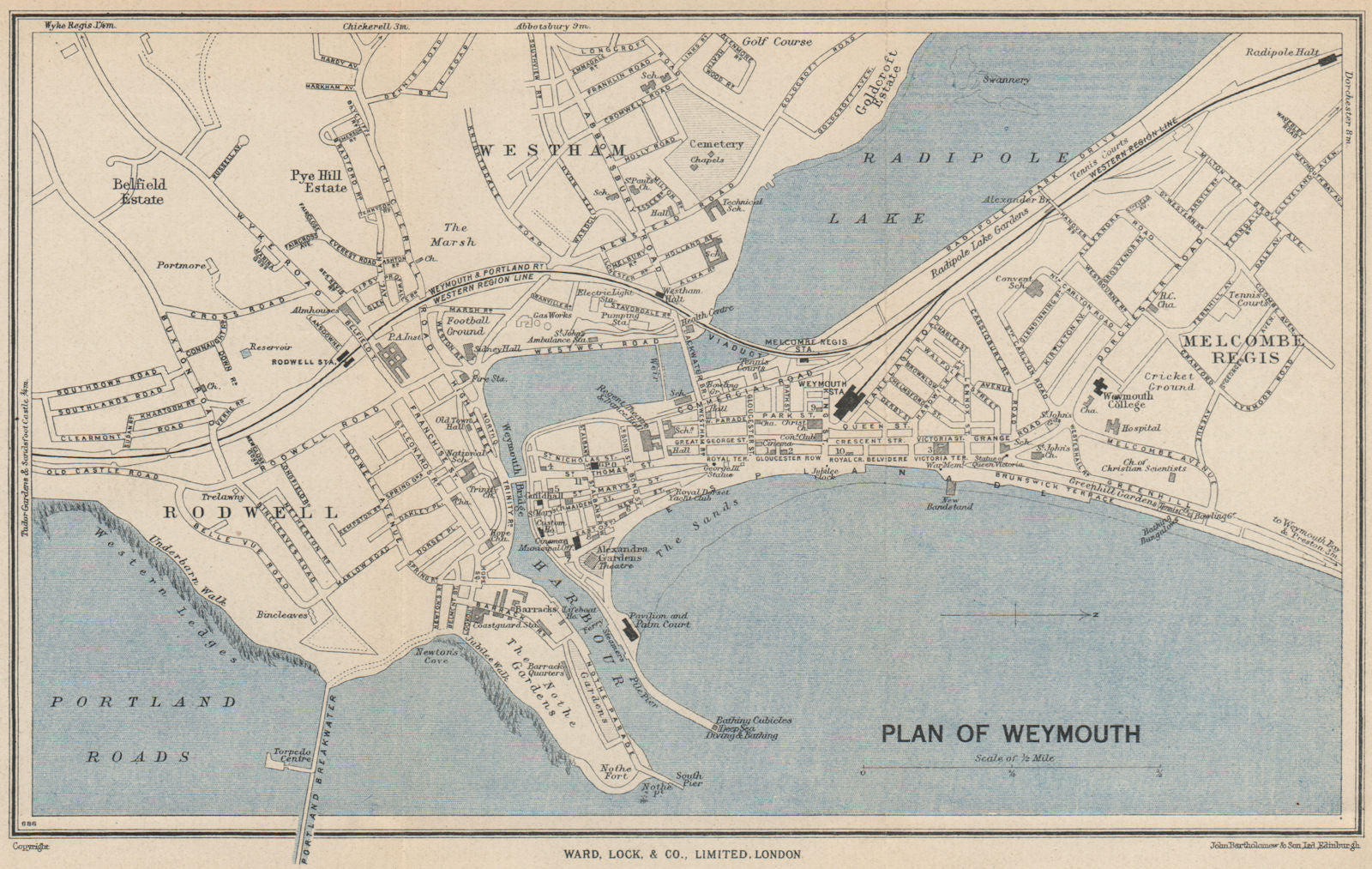 WEYMOUTH vintage town/city plan. Dorset. WARD LOCK 1953 old vintage map chart